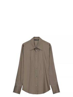 Zara Taupe Long-Sleeve Button-Front Shirt